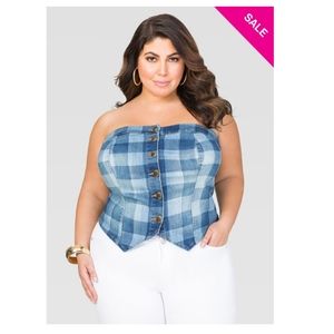 Ashley Stewart denim plaid vest/shirt